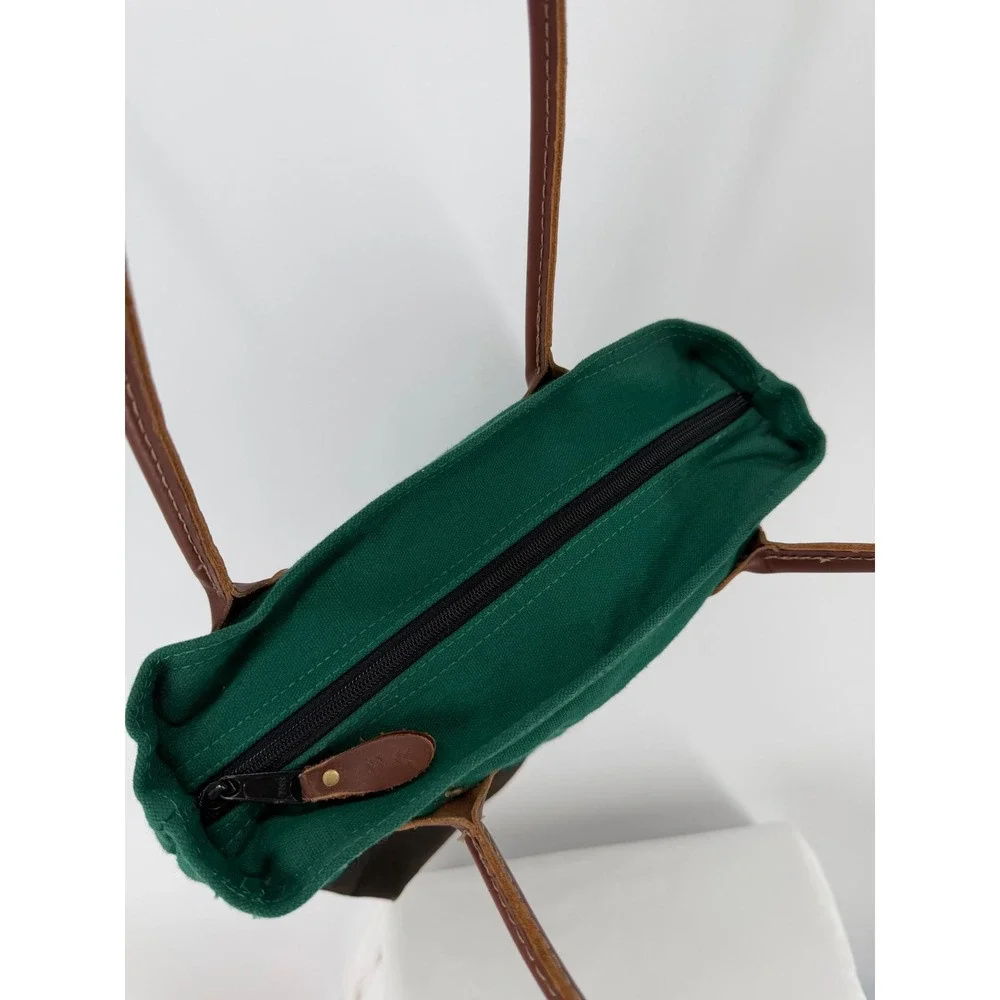 Byer of Maine Winter Harbor Bag Green Canvas Leather Strap Tote Zipper Top